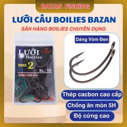 Set 10 Lưỡi Boilies Săn Hàng Chính Hãng BaZan | Dáng Vòm Đen